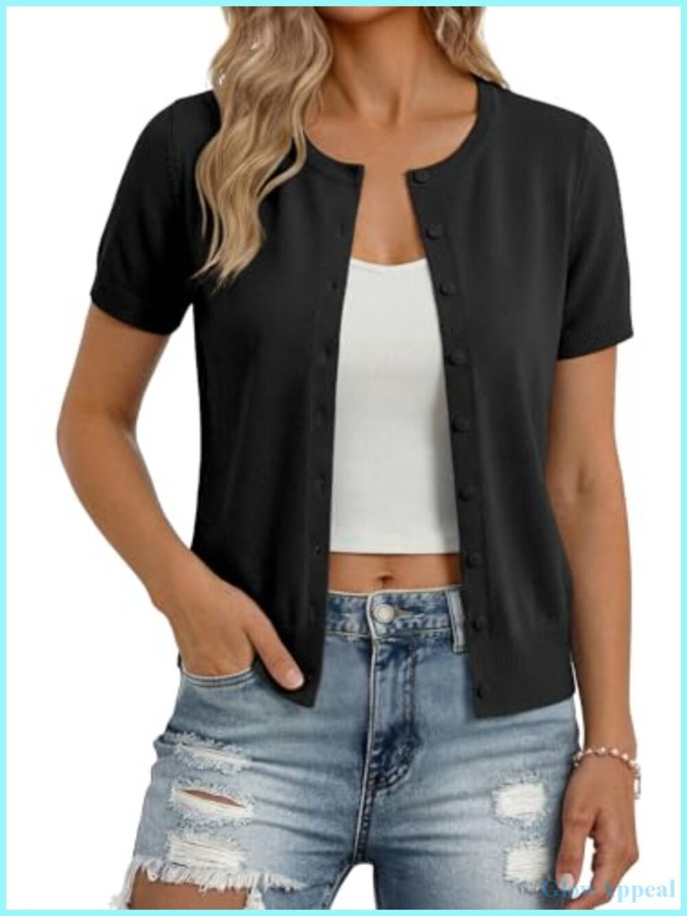 Short Sleeve Cardigan Sweaters Lightweight Knit Open Front Button Casual